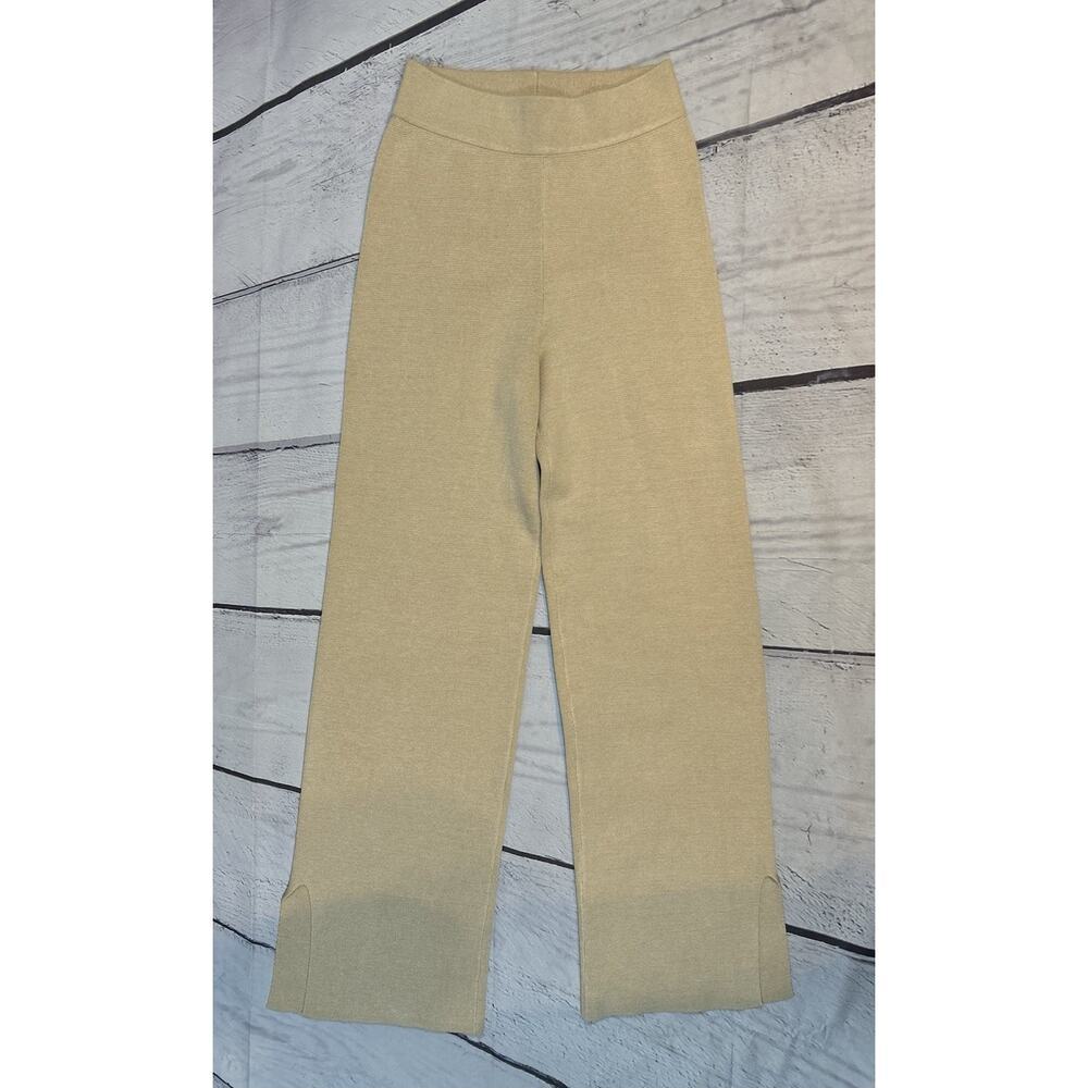 Revolve L’Academie Split Hem Pants Beige Oatmeal S Rib Knit High Rise Pull On